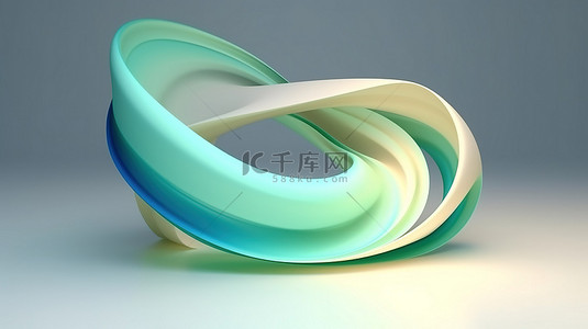 奶油色背景上的 3D 渲染抽象绿色和蓝色纸曲线