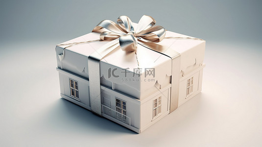小礼品样机背景图片_房地产惊喜房子在礼品盒 3d 渲染