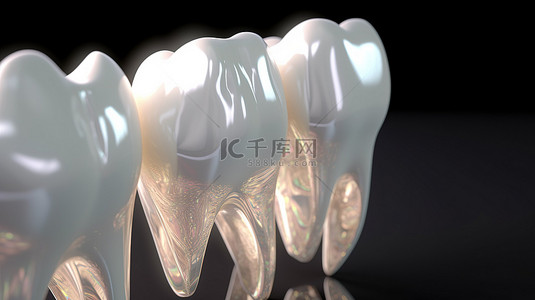 清洁牙齿 3D 渲染，带有美白和修剪部分