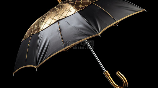 黑色的雨伞背景图片_黑色背景突出了一把 3d 皮革和金色雨伞