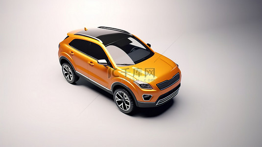 白色统一背景上橙色城市 SUV 的 3D 渲染，具有用于可定制设计的空白车身