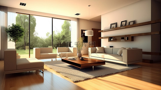 喝茶百叶窗背景图背景图片_客厅 3D 渲染为您的家带来室内设计乐趣