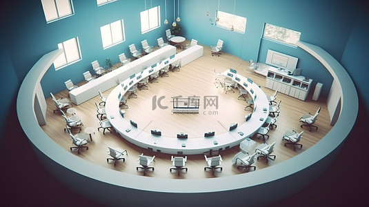 商务沟通背景图片_当代等距会议室内部的 3D 渲染