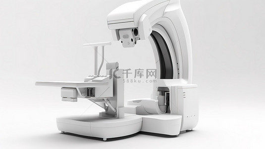 x射线放射背景图片_白色背景描绘配备 3D 可视化监视器的 C 臂机器