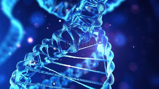 在蓝色背景上旋转的 3d DNA 插图