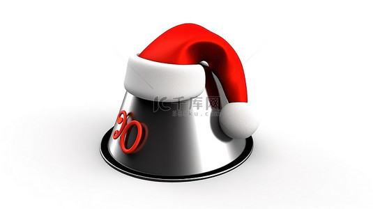 折扣白色背景图片_圣诞老人帽子与折扣 3D 孤立插图白色