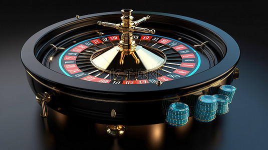 命运背景图片_带有蓝色球的黑色赌场轮盘和带有剪切路径的 3d 渲染中的金色游戏车