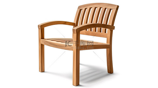 花园户外背景图片_用于户外生活的木椅，在白色背景下隔离，带有剪切路径，包括 3D 渲染
