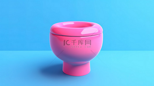 3D 渲染的蓝色陶瓷马桶，在双色调风格的粉红色背景上具有现代风格