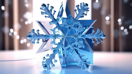 蓝色和银色背景图片_节日新年贺卡具有逼真的 3D 蓝色雪花和光泽设计元素
