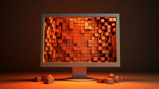 个人电脑安全背景图片_确保高水平计算机安全的计算机监视器和防火墙的 3D 渲染概念