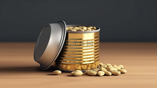 咖啡包装盒背景图片_用于咖啡或花生包装的小型金属罐模型的 3D 渲染