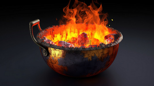 在 nem 锅火上煮熟的加密货币的 3D 插图