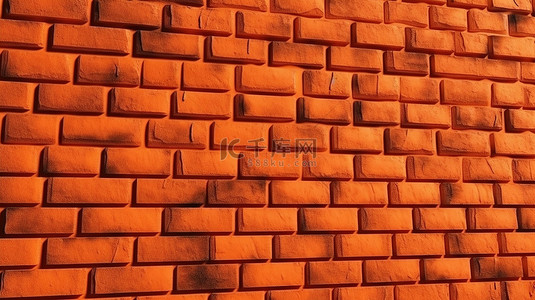 充满活力的橙色砖墙 3D 渲染墙壁纹理的详细视图