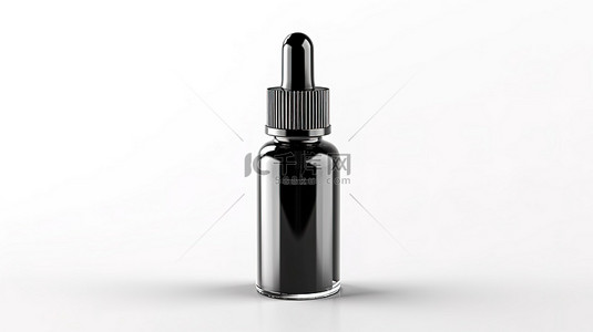 基本药物背景图片_白色背景展示 3D 渲染的黑色滴管瓶，不含内容物