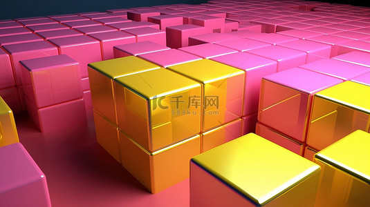 黄色高清背景背景图片_粉色和黄色金属立方体的 3D 渲染非常适合展示产品