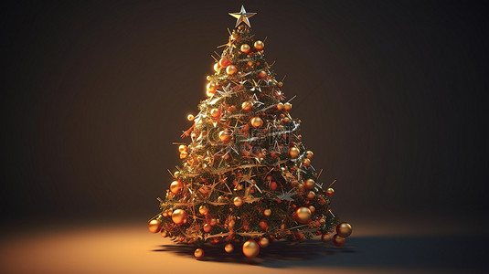 迎接背景背景图片_华丽的 3D 渲染圣诞树，迎接欢乐的新年