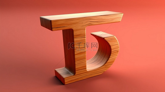 3d 渲染的字母 t 的木质角度字体