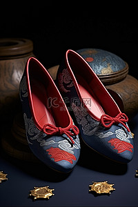 亚洲页面顶部的两只女士红色平底鞋