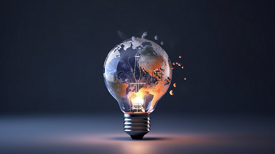 地球的能源背景图片_地球的最小 3D 插图包裹在玻璃灯泡中，代表想法和灵感