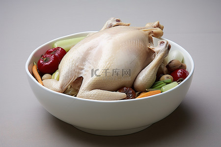 唐纳公园背景图片_一个白色的碗，里面装有生鸡肉和蔬菜