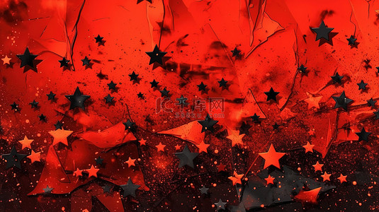 豪华时髦水彩模板，以 3D 插画风格的红色垃圾背景上的抽象黑色星星为特色