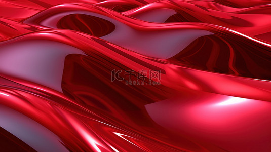醒目的红色玻璃波背景的 3D 渲染，非常适合演示和网站设计