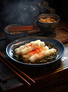 用筷子将米饭盛入碗中