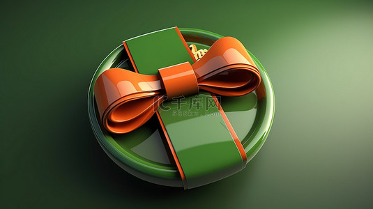 3D 标签设计，绿色背景上带有圣诞快乐问候弓和丝带