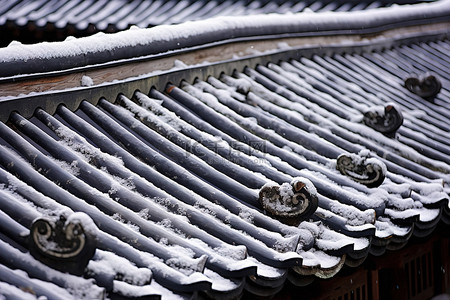 冬天古建筑背景图片_冬天的韩国寺庙屋顶