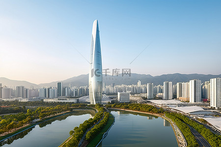现代世界背景图片_从水上看首尔昌吉塔