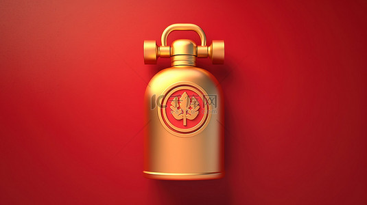 火数字背景图片_红色哑光金板与金色灭火器符号 3d 渲染图标