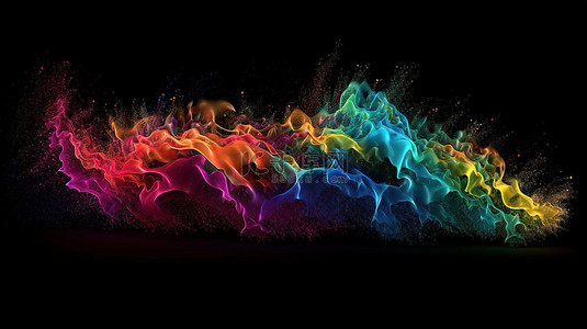 在 3d 渲染中流动的彩虹色调中的数字粒子