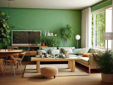 绿色客厅和卧室的设计理念