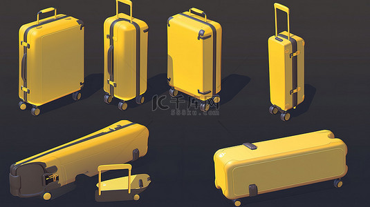 3D 渲染中的硬黄色行李箱