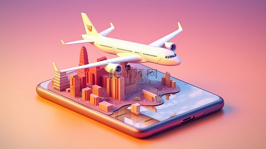 用于预订航班购买机票和办理登机手续的智能手机应用程序的 3D 插图