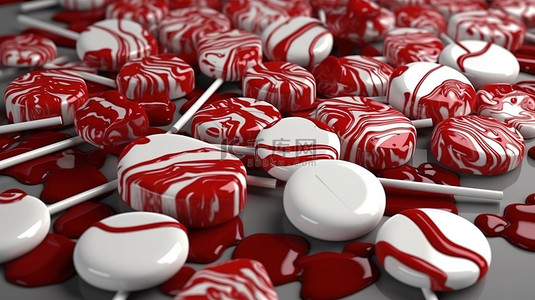 3d 渲染中的糖果棒棒糖白色和红色图案