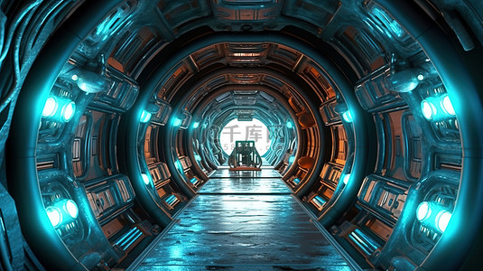 内部通道背景图片_未来航天器通道的 3d 渲染