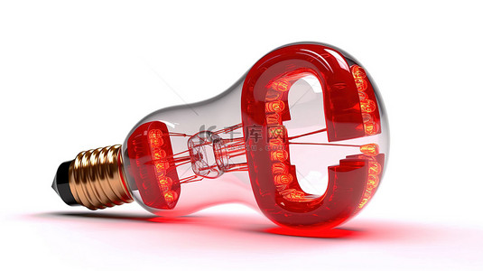 红色复古灯泡字母在 3D 渲染中的白色背景上形成隔离的“铸造词”