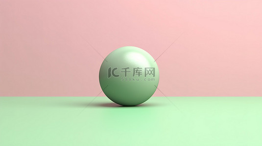 主角光环背景图片_柔和的粉红色背景上绿色球体的 3D 渲染