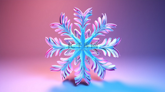 渐变粉色和蓝色背景上的 3D 渲染雪花