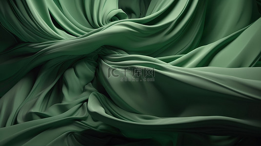 以 3d 呈现的绿色丝绸艺术时尚背景