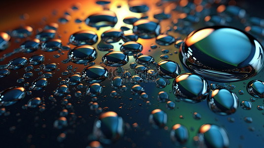 清澈美丽的水滴折射背景与 3D 渲染抽象设计中的玻璃气泡