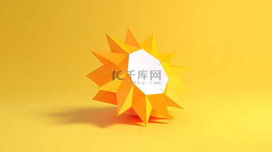 太阳星背景图片_白色背景上的 3D 渲染黄色低聚太阳完美适合夏季概念