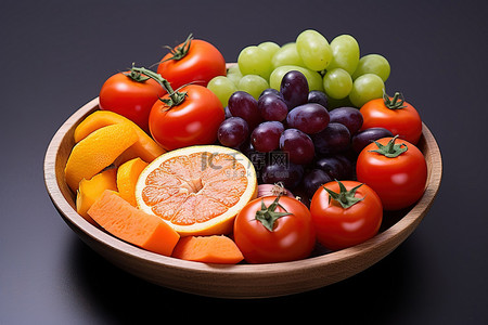 盛满色彩缤纷的水果和蔬菜的碗