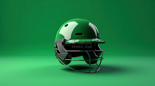 体育安全背景图片_板球头盔的生动 3D 复制品在绿色背景上令人惊叹的渲染