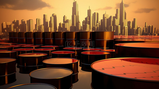 商业图表背景下油罐的 3D 渲染