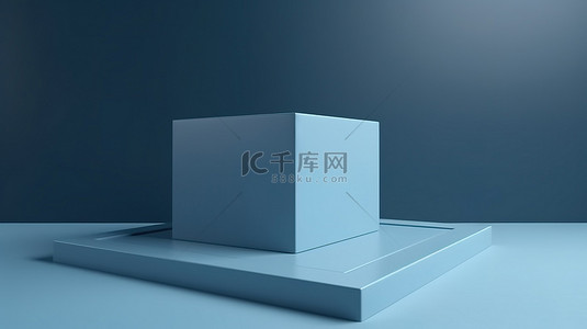 纯蓝色背景背景图片_3D 渲染中的蓝色方形讲台，在纯蓝色背景下，一个简单而令人惊叹的背景