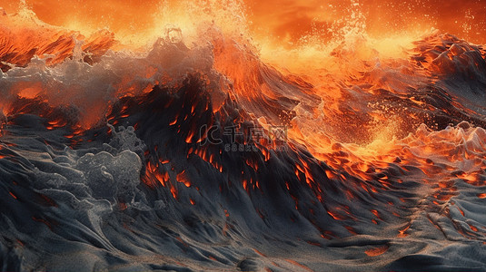 抽象海浪和熔岩波飞溅的 3d 插图