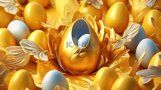 奇妙山洞背景图片_鸡蛋引用复活节组合物奇妙的 3D 渲染